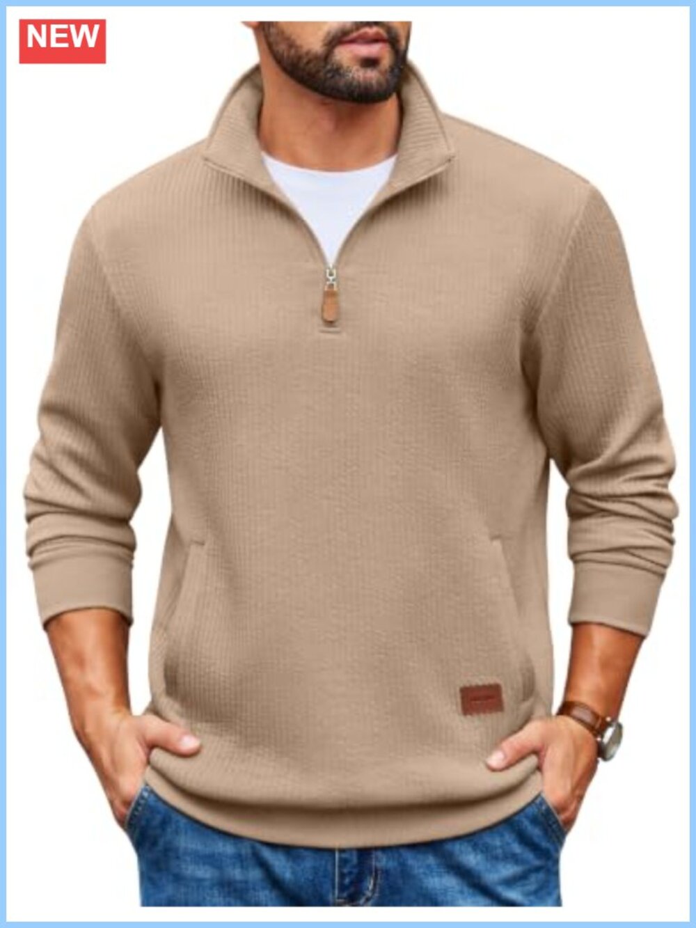 Men's Quarter Zip Pullover Sweatshirt Mock Neck Long Sleeve Sweater Polo with